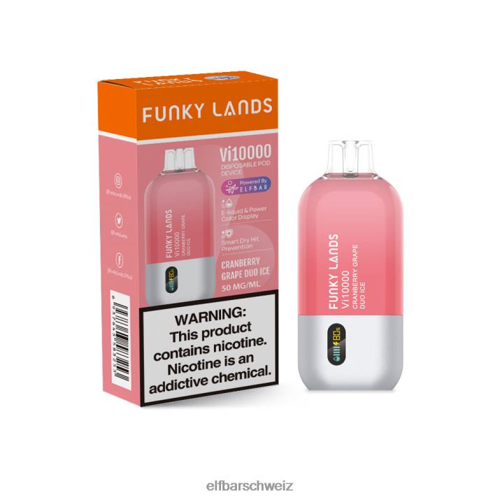 Funky Lands Best Flavour Einweg-Vape VI10000 Grape Series Cranberry-Trauben-Duo-Eis ELFBAR 8T2RT150