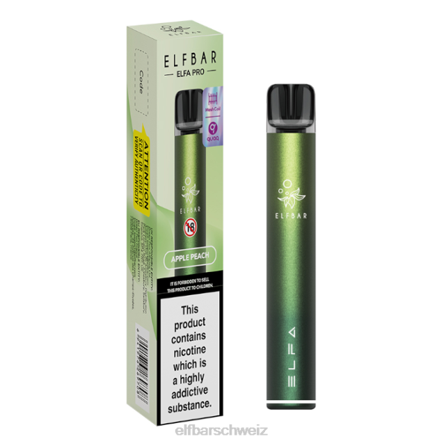 Elfbar Elfa Pro Pod Kit – wiederaufladbar 844PZ73 Aurora Green + Apfel-Pfirsich vorgefüllte Schote