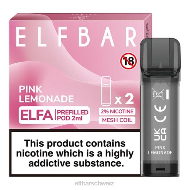 Elfbar Elfa vorgefüllte Kapsel – 2 ml – 20 mg (2 Packungen) 844PZ111 pinke Limonade