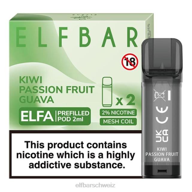 Elfbar Elfa vorgefüllte Kapsel – 2 ml – 20 mg (2 Packungen) 844PZ117 Kiwi, Passionsfrucht, Guave