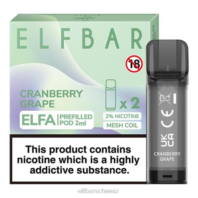 Elfbar Elfa vorgefüllte Kapsel – 2 ml – 20 mg (2 Packungen) 844PZ127 Cranberry-Traube