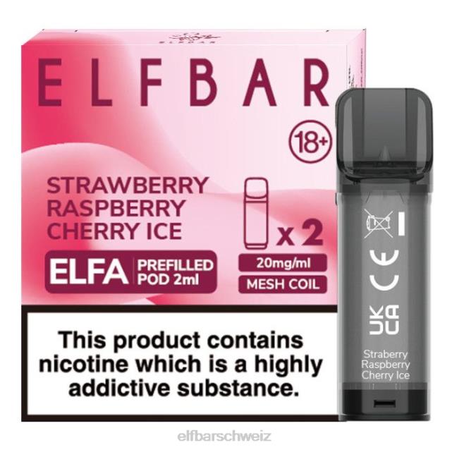 Elfbar Elfa vorgefüllte Kapsel – 2 ml – 20 mg (2 Packungen) 844PZ129 Erdbeer-Himbeer-Kirsch-Eis