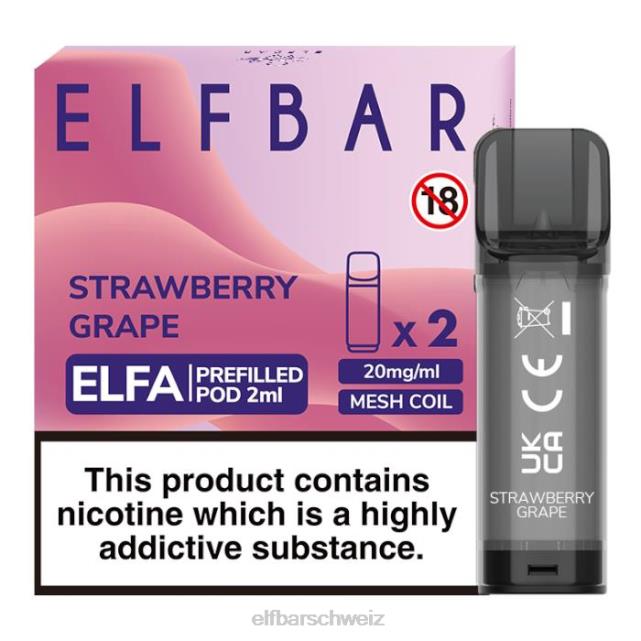 Elfbar Elfa vorgefüllte Kapsel – 2 ml – 20 mg (2 Packungen) 844PZ130 Erdbeertraube